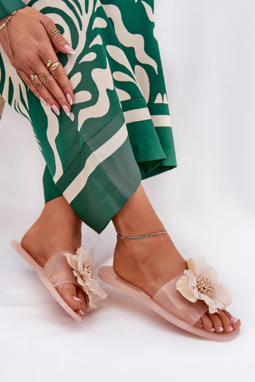 ciabatte da donna trasparenti flat con fiore in plastica nude Vobetta