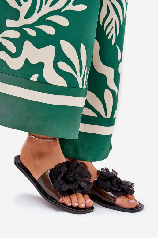 Guardare attraverso isoscele Pantofole da donna Ze Sztucznym Un fiore colore nero Vobetta