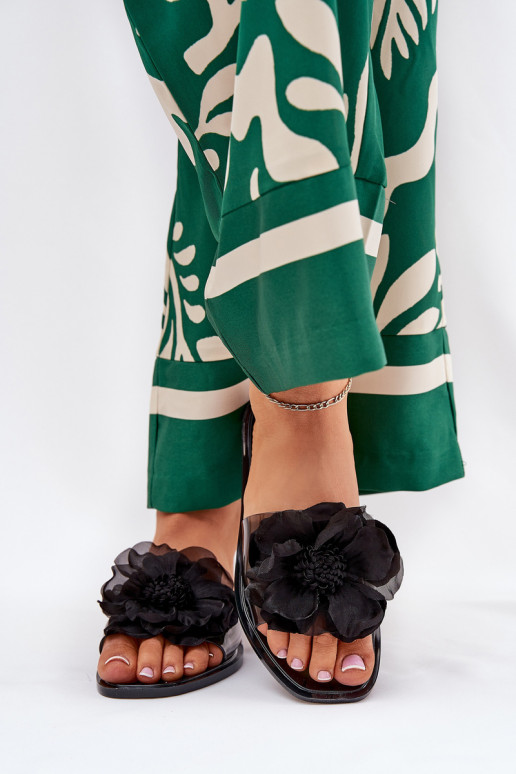 Guardare attraverso isoscele Pantofole da donna Ze Sztucznym Un fiore colore nero Vobetta
