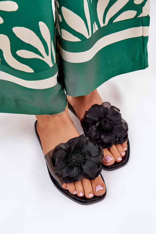 Guardare attraverso isoscele Pantofole da donna Ze Sztucznym Un fiore colore nero Vobetta