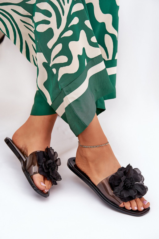 Guardare attraverso isoscele Pantofole da donna Ze Sztucznym Un fiore colore nero Vobetta