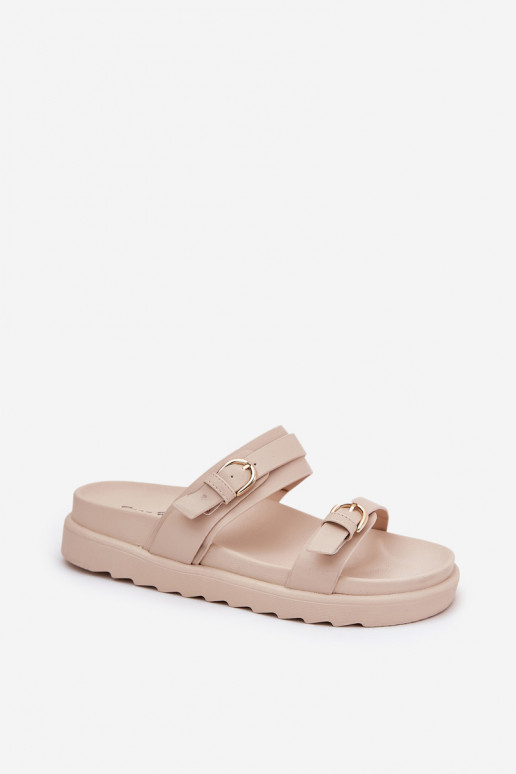 Pantofole da donna con una piattaforma Ze colore doratomi con fibbiemi beige INernone