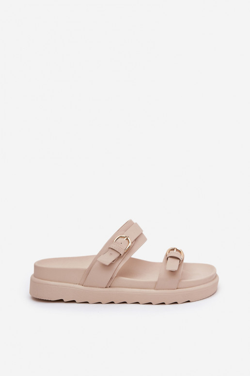 Pantofole da donna con una piattaforma Ze colore doratomi con fibbiemi beige INernone