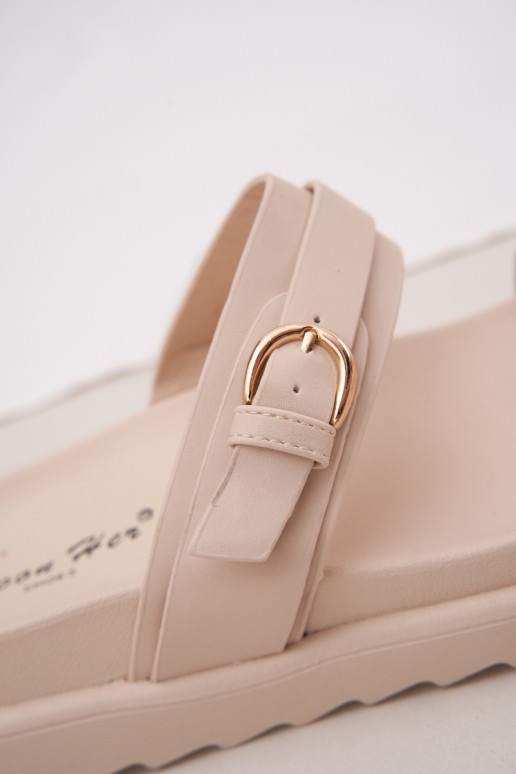 Pantofole da donna con una piattaforma Ze colore doratomi con fibbiemi beige INernone