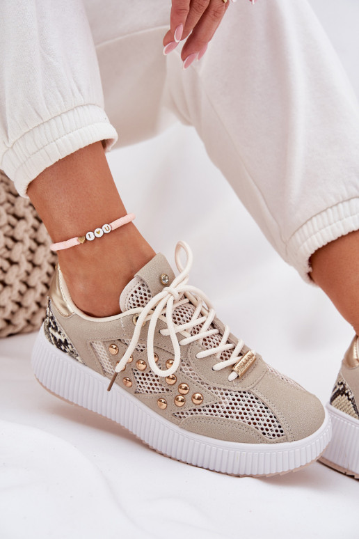 scarpe da ginnastica Femminile con rete E borchie beige Ogalda