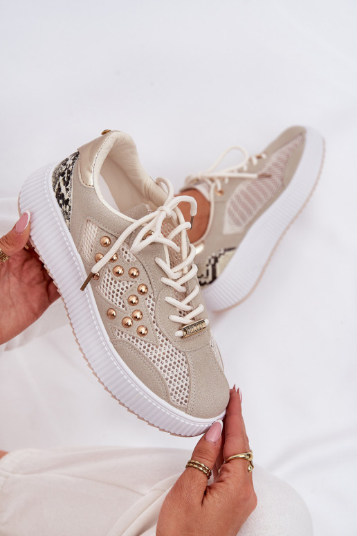scarpe da ginnastica Femminile con rete E borchie beige Ogalda