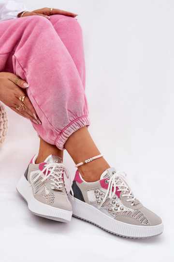 scarpe da ginnastica Femminile con rete E borchie colore grigio Ogalda