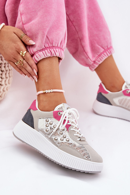 scarpe da ginnastica Femminile con rete E borchie colore grigio Ogalda