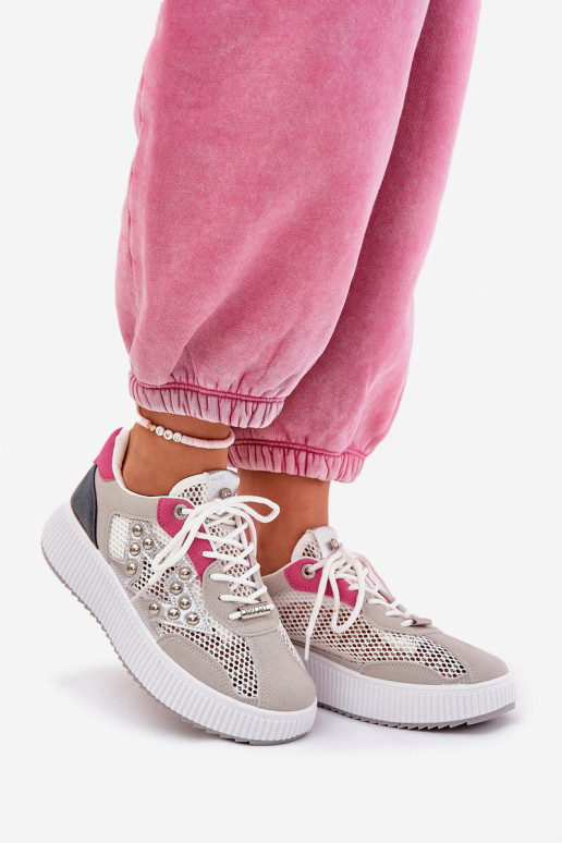 scarpe da ginnastica Femminile con rete E borchie colore grigio Ogalda