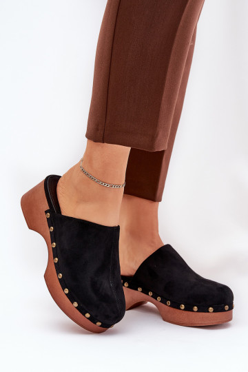 Zoccoli Pantofole da donna con rivetti in ecopelle scamosciataoAe colore nero Ellason