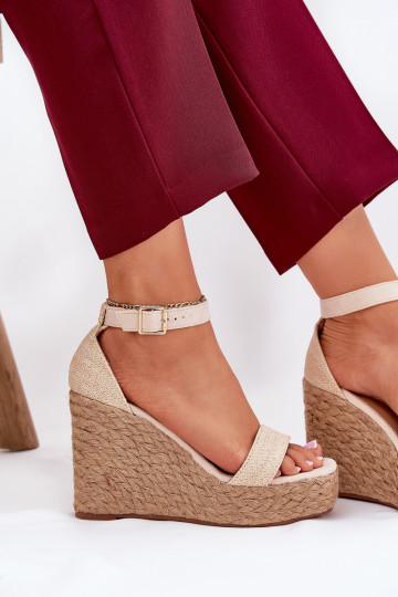 Sandali da donna Su un cuneo Con treccia beige Adelio 2