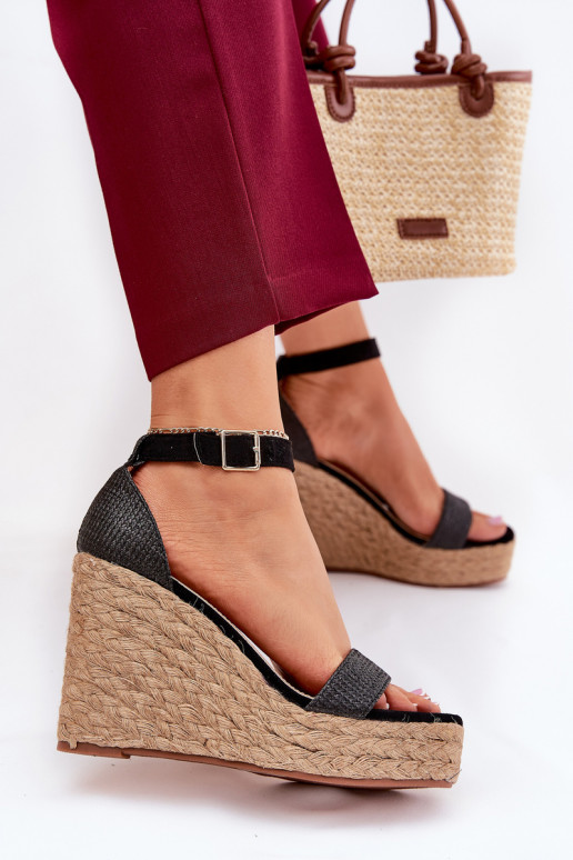 Sandali da donna Su un cuneo Con treccia colore nero Adelio