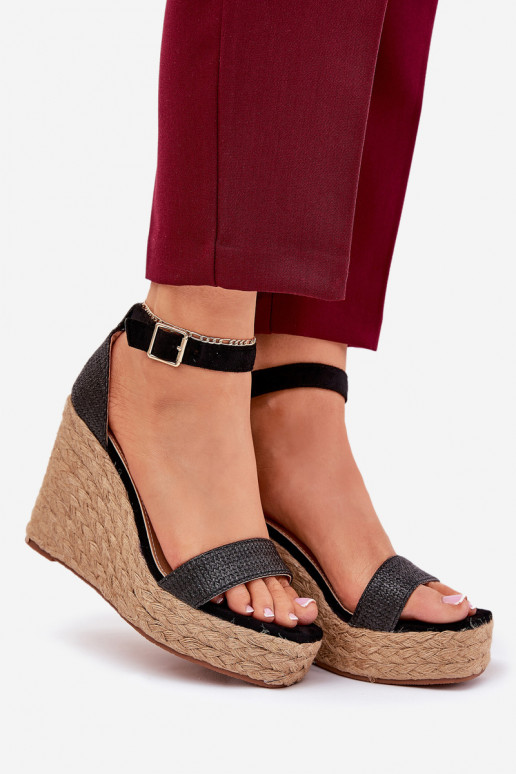 Sandali da donna Su un cuneo Con treccia colore nero Adelio
