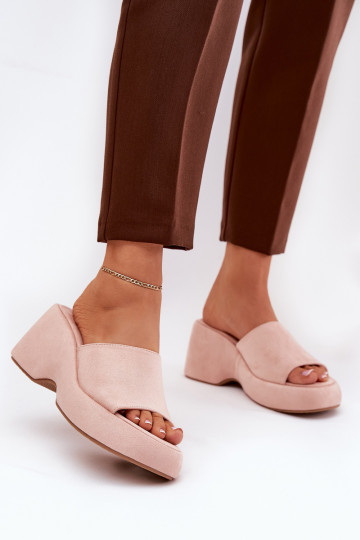 Pantofole da donna in scamosciato sintetico con plateau rosa Afisal