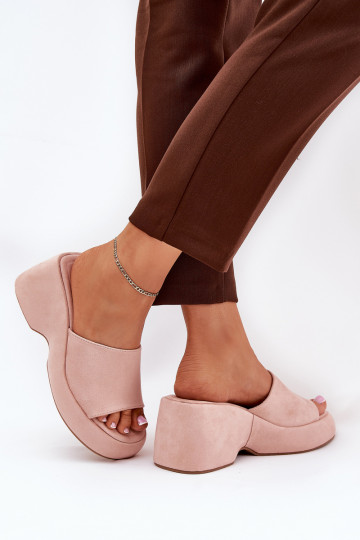 Pantofole da donna in scamosciato sintetico con plateau rosa Afisal 2
