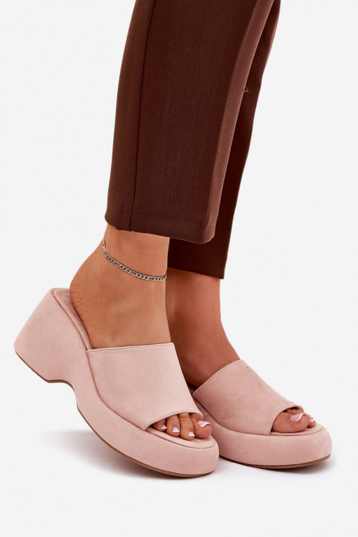 Eko Pantofole da donna in pelle scamosciata con una piattaforma I Koturnie colore rosa Afisal
