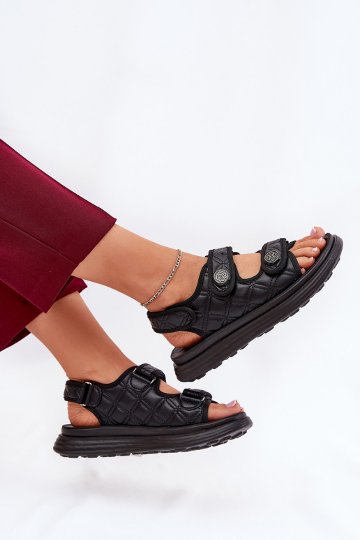 Sandali da donna Con decorazionii Detalami con chiusure adesive colore nero Zoliner