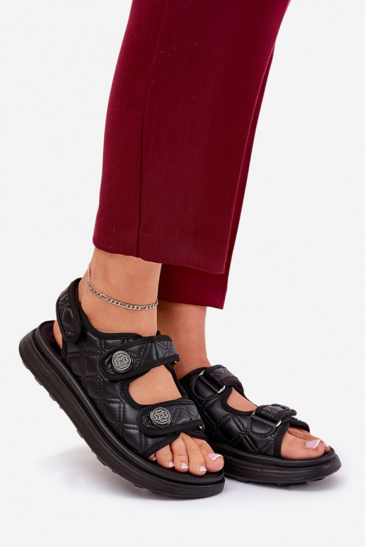 Sandali da donna Con decorazionii Detalami con chiusure adesive colore nero Zoliner