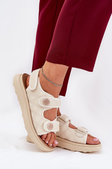 Sandali da donna con dettagli decorativi e chiusura adesiva color sabbia Zoliner 2