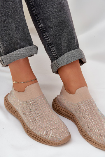 Scarpe sportive slip-on da donna con decorazione D&A TIN121 color sabbia