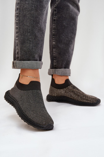Scarpe sportive slip-on da donna con decorazione D&A TIN121 nere