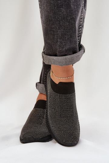 Scarpe sportive slip-on da donna con decorazione D&A TIN121 nere 2