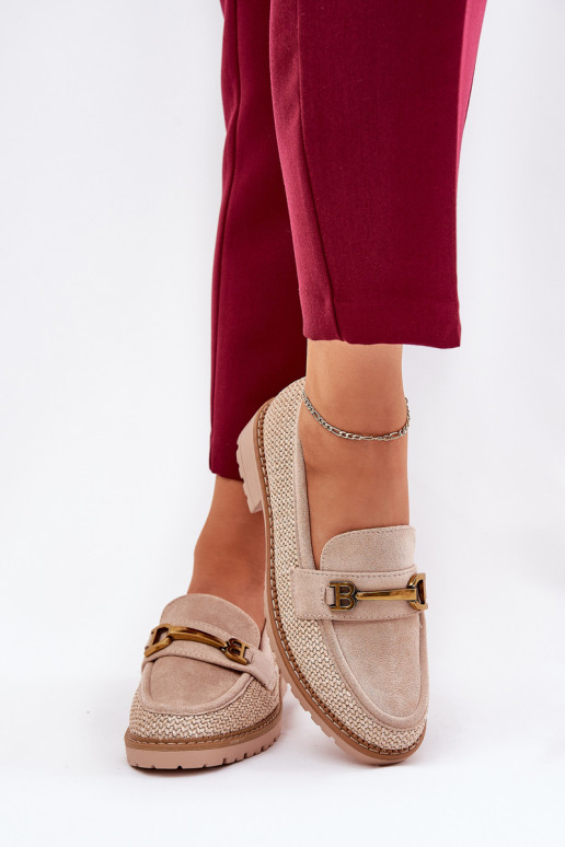 mocassini da donna Con treccia I colore doratom Detalem beige Seffolia