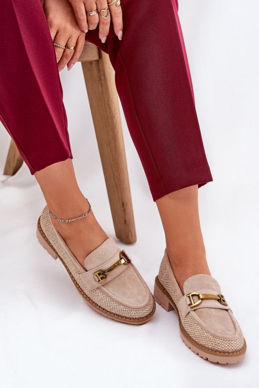 mocassini da donna Con treccia I colore doratom Detalem beige Seffolia