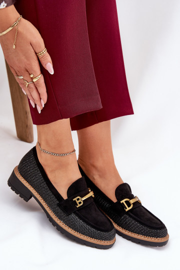 mocassini da donna Con treccia I colore doratom Detalem colore nero Seffolia