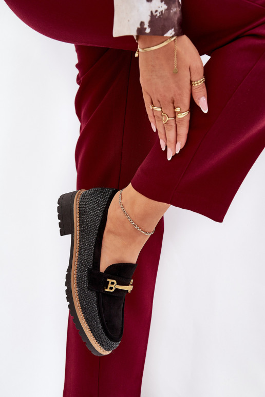 mocassini da donna Con treccia I colore doratom Detalem colore nero Seffolia