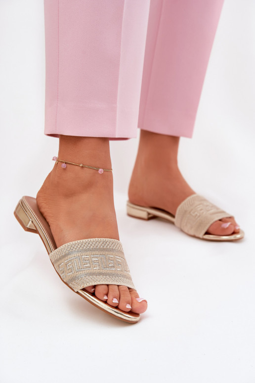 Pantofole da donna con tacchi larghi colore dorato Fexxy