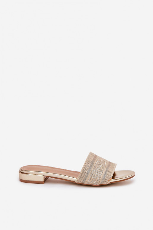 Pantofole da donna con tacchi larghi colore dorato Fexxy