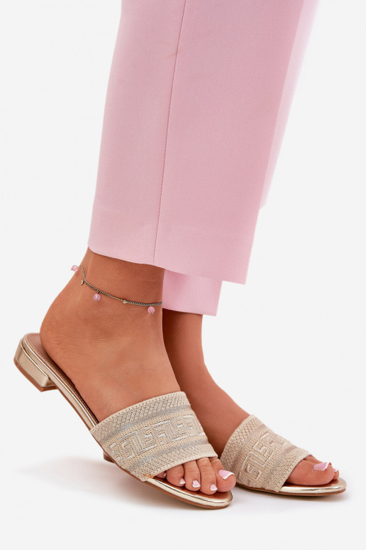 Pantofole da donna con tacchi larghi colore dorato Fexxy