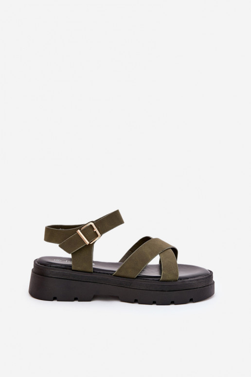 Sandali da donna con una piattaforma in ecopelle colore kaki Gevinniser