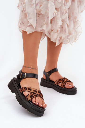 Sandali da donna con piattaforma con stampa leopardata color marrone 2