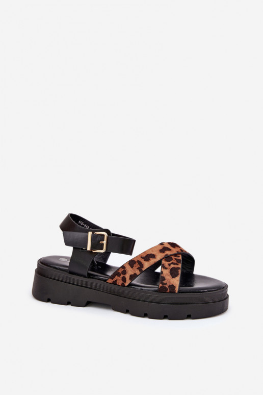 Sandali da donna con una piattaforma con motivi di pelliccia di leopardo colore marrone Gevinniser
