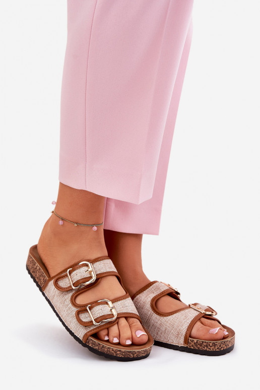  Pantofole da donna con una piattaforma con fibbie colore marrone Osoffe