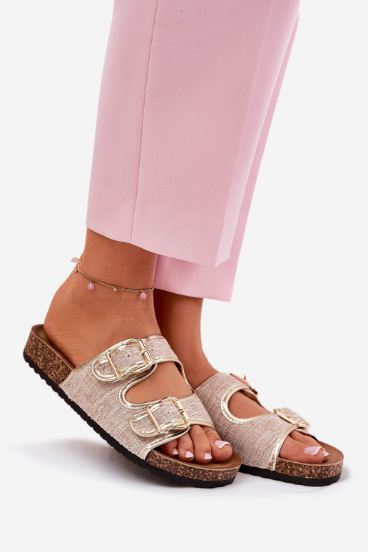  Pantofole da donna con una piattaforma con fibbie colore dorato Osoffe