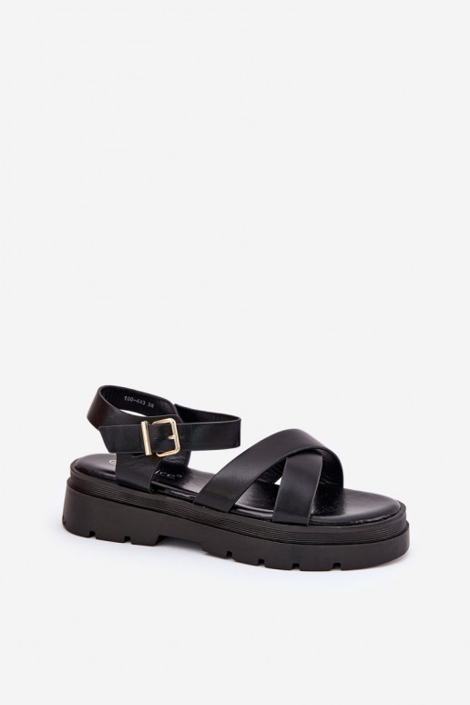 Sandali da donna con una piattaforma in ecopelle colore nero Gevinniser