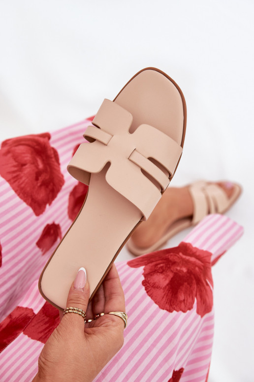 Pantofole da donna con tacchi larghi Con ritagli Eko Pelle beige Ecapus