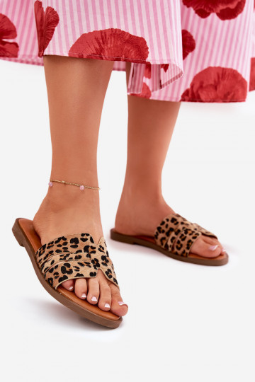 Pantofole da donna con tacchi larghi Con ritagli con motivi di pelliccia di leopardo colore marrone Teterre