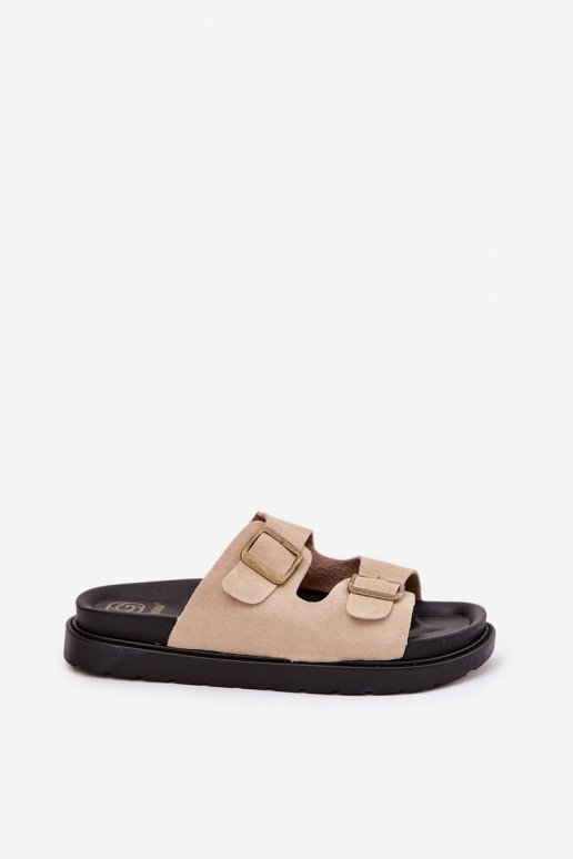 Pantofole da donna con una piattaforma con fibbie beige Simbes Pantofole da donna con una piattaforma con fibbie beige Simbes