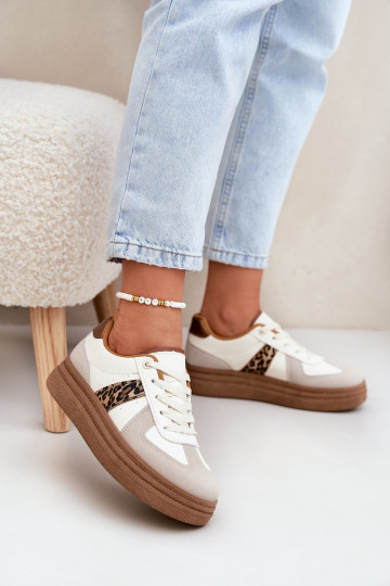 Femminile Scarpe modello sneakers con una piattaforma con motivi di pelliccia di leopardo beige Lincidi