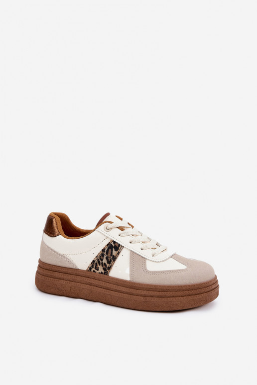 Femminile Scarpe modello sneakers con una piattaforma con motivi di pelliccia di leopardo beige Lincidi