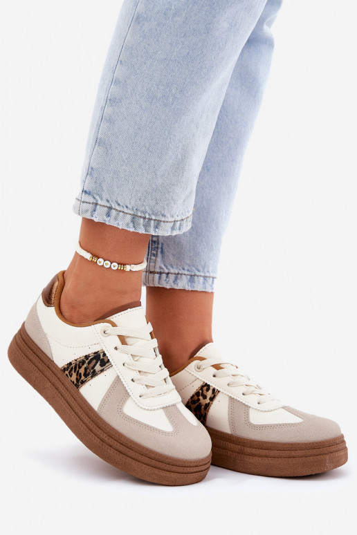 Femminile Scarpe modello sneakers con una piattaforma con motivi di pelliccia di leopardo beige Lincidi