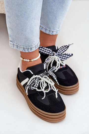 Scarpe sportive modello batai donna con piattaforma e dettagli eleganti neri Vinness 2
