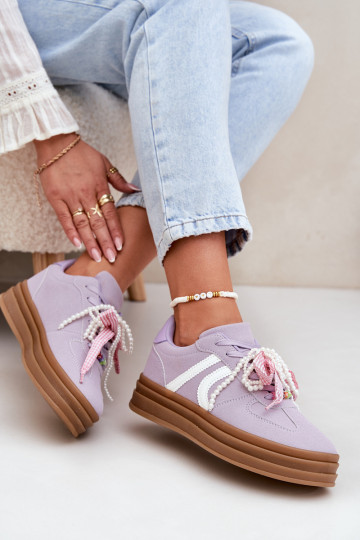 Scarpe sportive modello batai donna con piattaforma e dettagli eleganti viola Vinness