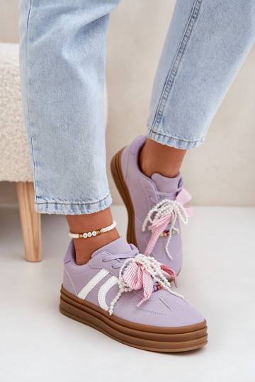 Scarpe sportive modello batai donna con piattaforma e dettagli eleganti viola Vinness 2