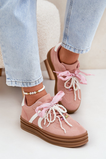 Scarpe sportive modello batai donna con piattaforma e dettagli eleganti rosa Vinness 2
