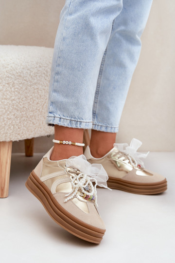 Scarpe sportive modello batai donna con piattaforma e dettagli eleganti sabbia-oro Vinness 2